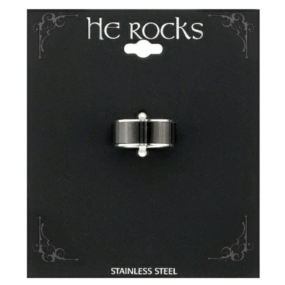 He Rocks Men's Stainless Steel Black & Silver Wide Ring Band Sz 11